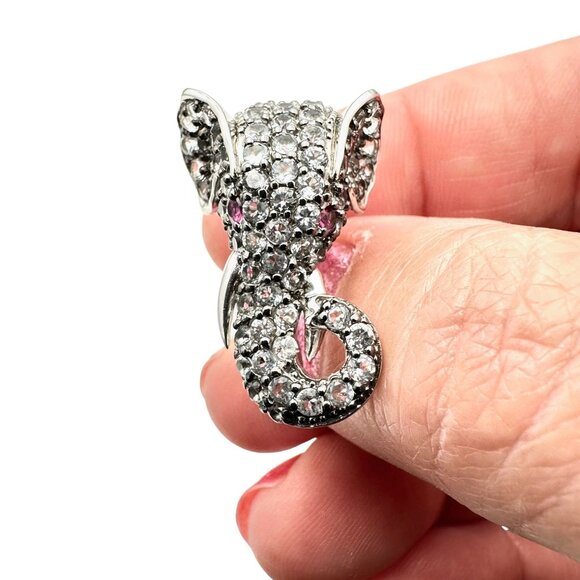 Sima K Sterling Silver Womens Ring White Topaz Ruby Elephant Design Size 6 - Picture 4 of 7